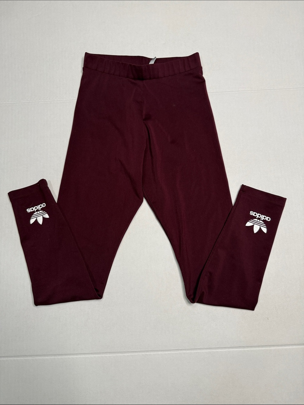 Adidas Maroon Leggings with White Trefoil Accents